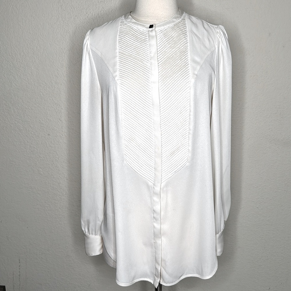 Anthropologie Leifsdottir Sequined Jeweled Tuxedo Blouse in Ivory Size 4 Tunic